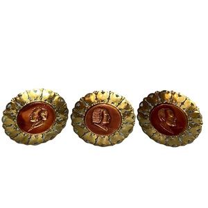 3 VINTAGE FAMOUS COMPOSER ENGLAND BRASS COPPER WALL PLAQUE